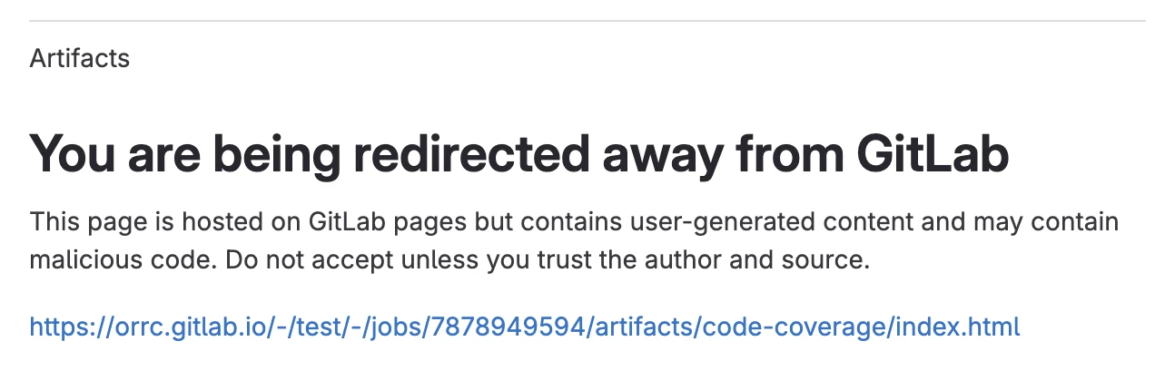 GitLab interstitial with warning about visiting the URL, as it may be malicious