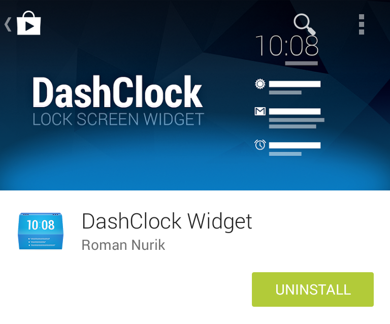 Google Play install screen for Dashclock Widget